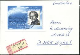 D.D.R. 1984 85 Pf. "175. Geburtstag F. Mendelssohn-Bartholdy", Block-EF + RZ: 25 Rostock 2/ab, BRD- R-Bf.  (Mi.Bl.76 EF) - Muziek