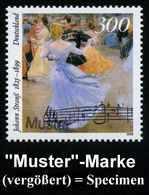 B.R.D. 1999 (Juni) 300 Pf. "100 Todestag Johann Strauss" (Sohn) Mit Amtl. Handstempel  "M U S T E R" (Aquarell "Ball In  - Musica