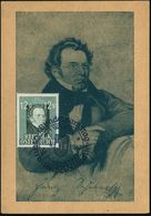 ÖSTERREICH 1947 (Apr.) 12 Gr. "150. Geburtstag Franz Schubert" + SSt.: 1 WIEN 1/Österr.Volkspartei, Dekorat. Maximumkt.  - Muziek