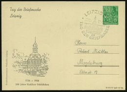 LEIPZIG C1/ TAG DER BRIEFMARKE 1956 (27.10.) SSt = Gohliser Schlößchen = Bach-Archiv, Konzertstätte, Motivgl.PP 5 Pf. Ar - Música