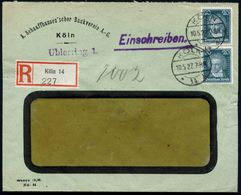 DEUTSCHES REICH 1927 (19.2.) 20 Pf. Beethoven, Reine MeF: 2 Stück , 1K-Brücke + RZ: Köln 14, Klar Gest. Inl.-R-Bf.  (Mi. - Musique