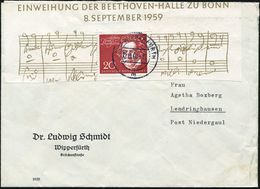 B.R.D. 1960 20 Pf. Beethoven, EF Block-Oberrand Mit Randinschrift U. Notenzeilen , Klar Gest. Inl.-Bf. (Mi.317 EF, + 75. - Musik