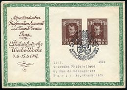 ÖSTERREICH 1947 (7.6.) PU 18 Gr.+ 18 Gr. Franz Grillparzer: ..Graz/1. Philatel Werbe-Woche + SSt.: GRAZ 1, Rs. Sowjet. Z - Musica