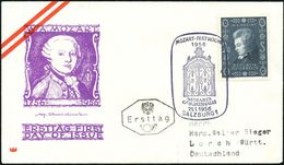 ÖSTERREICH 1956 (21.1.) Viol. SSt.: SALZBURG 1/1/MOZART-FESTWOCHE/MOZARTS/GEBURTSHAUS  A. EF 2,40 S. Mozart (UZ 1) Klar  - Musica