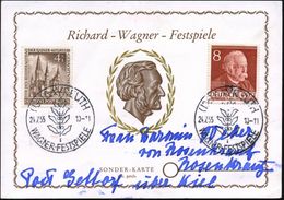 (13a) BAYREUTH/ WAGNER-FESTSPIELE 1955 (24.7.) SSt (Lorbeer) 2x Auf Festspiel-Sonder-Kt.: Wagner Im Lorbeerkranz (Michae - Musica