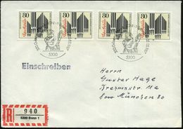 B.R.D. 1987 (5.5.) 80 Pf. "350. Geburtstag Dietrich Buxtehude", Reine MeF = 4 Stück = Orgel + 2x ET-SSt.: 5300 BONN 1 (L - Muziek