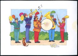SCHWEIZ 1986 Schmuckblatt-Telegramm "Pro Juventute": Uniformiertes Blasorchester (mit Hund) U. Spieluhr-Batterie (natürl - Musica