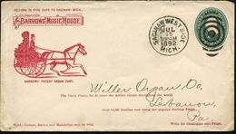 U.S.A. 1892 (15.7.) Reklame-PU 2 C. Franlin, Grün: BARROWS MUSIC HOUSE/BARROW'S PATENT ORGAN CART = Piano (auf Pferde-Sp - Musik