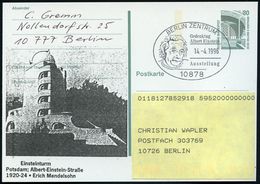 10878 BERLIN-ZENTRUM/ Gedenktag/ Albert Einstein/ Ausstellung 1996 (14.4.) SSt = Kopfbild Einstein Auf Amtl. P 80 Pf. Ze - Nobelpreisträger