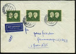 B.R.D. 1954 (20.3.) 10 Pf. Paul Ehrlich / E. V. Behring, Reine MeF: 3 Stück , Sauber Gest. (Augsburg 2) Portorichtiger I - Premio Nobel