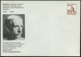 B.R.D. 1982 PU 35 Pf. Burgen: Frederick G.Hopkins / Nobelpreis 1929..Wachstumsvitamine (Kopfbild) Ungebr., Ungebr. Selte - Nobelprijs