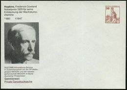 B.R.D. 1982 PU 35 Pf. Burgen: Frederick G.Hopkins / Nobelpreis 1929..Wachstumsvitamine (Kopfbild) Ungebr., Ungebr. Selte - Nobel Prize Laureates