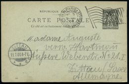 FRANKREICH 1900 (9.7.) Flaggen-MSt: PARIS/EXPOSITION UNIVERSELLE/RF (Flagge) Klar Gest. Ausl.-Karte N. Zittau  - - Sommer 1900: Paris