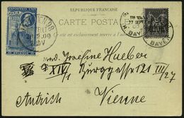 FRANKREICH 1900 (27.9.) 2K: PARIS 11/R. BAYEN + Blaue Vignette: EXPOS. UNIV. PARIS 1900 BELGIQUE (vom AS: WIEN 98 Abgest - Ete 1900: Paris