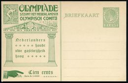 NIEDERLANDE 1927 (16.3.) PP 5 C. Grün: IX. OLYMPIADE/..NEDERLANDSCH/OLYMPISCH COMITE.. (Diskuswerfer, Alt-olympischer Fr - Sommer 1928: Amsterdam