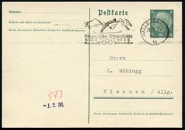 HALLE (SAALE)8/ VI/ Olymp.Winterspiele/ 6.-16.2. 1936 (31.1.) MWSt (Skispringer) Bedarfs-Kt. (Bo.S 187 A, UZ "VI") - - Estate 1936: Berlino