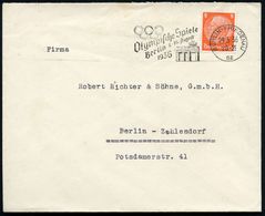 BERLIN-FRIEDENAU/ Az/ Olymp.Spiele/ Berlin 1.-16.Aug. 1936 (29.5.) MWSt (Olymp. Ringe, Brandbg.Tor) Klar Gest. Bedarfs-B - Ete 1936: Berlin