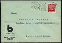 BREMEN 5/ Z/ Olymp.Spiele/ Berlin 1.-16.August 1936 (18.6.) MWSt (Brandenbg.Tor Etc.) Klar Gest. Firmen-Bf. (Bo.S 207 A) - Ete 1936: Berlin