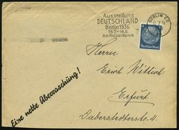 BERLIN C 2/ Dm/ Ausstellung/ DEUTSCHLAND/ ..18.7.-16.8./ Am Kaiserdamm 1936 (10.7.) MWSt Auf Inl.-Bf. (unten Gering Verk - Summer 1936: Berlin