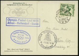 HELLENDORF/ A/ über/ PIRNA 1936 (31.7.) 2K-Steg = PSt.I A. EF 6 + 4 Pf. Olympia (Mi.611 EF) + Blauer HdN: Olympia-Fackel - Sommer 1936: Berlin