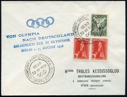 GRIECHENLAND 1936 (20.7.) Olympia-SSt: OLYMPIA-FACKELSTAFFELLAUF/OLYMPIA-BERLIN (Olymp. Ringe) + Blauer Olymia-HdN: VON  - Zomer 1936: Berlijn