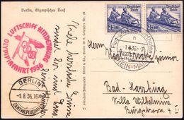 Frankfurt/ Main 1936 (1.8.) 25 Pf.+ 15 Pf. Olympiade, Rudern, Reine MeF: 2 Stück, HWSt.: Flug- U. Luftschiffhafen/h/RHEI - Verano 1936: Berlin