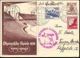 FRANKFURT/ (MAIN)/ H/ Flug-u.Luftschiffhafen/ RHEIN-MAIN 1936 (1.8.) HWSt 2x A. Sonder-P 15 Pf. + 10 Pf. Olymp. Spiele ( - Ete 1936: Berlin