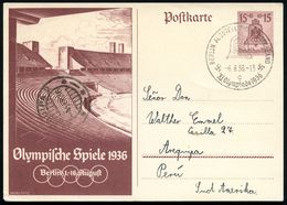 BERLIN AUSSTELLUNG DEUTSCHLAND/ C/ XI.Olympiade 1936 (6.8.) SSt (Olympia-Glocke) Auf Sonder-P 15 + 10 Pf. Olympia-Glocke - Verano 1936: Berlin