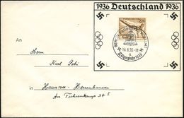 BERLIN FAHRBARES POSTAMT/ A/ XI.Olympiade 1936 (16.8.) SSt (Olympia-Glocke) Vom Finaltag , EF 3 Pf.+ 2 Pf. Olympiade (Mi - Ete 1936: Berlin