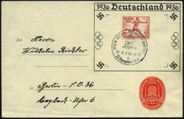 BERLIN OLYMPIA-PRESSEHAUPTQUARTIER/ A/ XI.Olympiade 1936 (16.8.) SSt (Olympia-Glocke) Auf EF Olympiade 12 Pf.+ 6 Pf. Fac - Zomer 1936: Berlijn