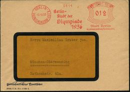 BERLIN-/ REINICKENDORF-OST 1/ Berlin-/ Stadt Der/ Olympiade/ 1936/ ..Bez.Verw.Reinickendorf 1935 (18.12.) Seltener AFS , - Sommer 1936: Berlin