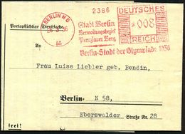 BERLIN NO/ 55/ Stadt Berlin/ ..Prenzlauer Berg/ Berlin-Stadt Der Olympiade 1936 1936 (26.3.) Seltener AFS Klar Auf Klein - Estate 1936: Berlino