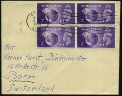 GROSSBRITANNIEN 1948 (3.11.) 3 P. Olympische Spiele, Reine MeF: 4er-Block , Sauber Gest. (DOVER) Ausl.-Bedarfs-Bf. (Mi.2 - Estate 1948: Londra