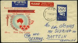 AUSTRALIEN 1954 (1.12.) 2 Sh. "XVI. Olymp. Spiele", Blau, EF , ET-1K: KEW/VIC., Übersee-Flp.-FDC-SU. (Mi.250 EF = FDC) - - Estate 1956: Melbourne