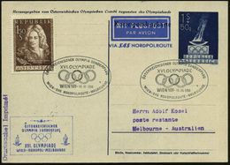 ÖSTERREICH 1956 (16.11.) 1 S. + 50 G. Sonder-P. Olymp. Feuerschale, Blau + Zudruck: Österr. Olympia-Sonderflug XVI. Olym - Estate 1956: Melbourne