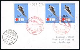 JAPAN 1972 (Feb.) 15 + 5 Yen. Olymp. Winterspiele, Reine MeF: 3 Stück = Skispringer , 2x Roter, Motivgl. Olympia-SSt.: S - Sommer 1972: München