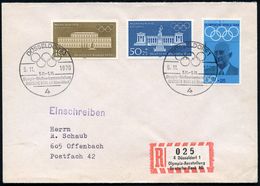 4 DÜSSELDORF 1/ Olympia-Briefm.Ausst./ DEUTSCHE BANK AG 1970 (5.11.) SSt Auf Olympiade 10+5 Pf., 2 Verschiedene 50 + 25  - Ete 1972: Munich