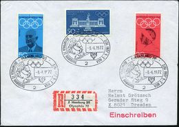 2 HAMBURG 36/ OLYMPHILA 72.. 1972 (3.6.) SSt (Springreiter) 3x A. Olympia-Frankatur (Mi.562, 565, 627) + SRZ: 2 Hamburg  - Verano 1972: Munich