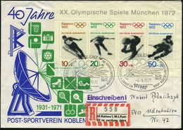 54 KOBLENZ 1/ 40 JAHRE POSTSPORTVEREIN.. 1971 (4.6.) SSt Auf Sapporo-Block (Mi.Bl.6, EF + 22.-EUR) + Sonder-RZ: 54 Koble - Zomer 1972: München