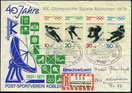 54 KOBLENZ 1/ 40 JAHRE POSTSPORTVEREIN.. 1971 (4.6.) SSt Auf Sapporo-Block (Mi.Bl.6, EF + 22.-EUR) + Sonder-RZ: 54 Koble - Summer 1972: Munich