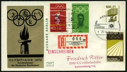 8 MÜNCHEN 2/ SPORT-/ KONGRESSE/ A/ OLYMP.SPIELE 1972 (21.8.) SSt Auf PU 100 Pf. Unfall (Mi.PU 60) Mit Olympia-Aufkleber  - Zomer 1972: München