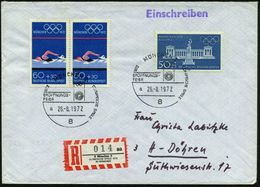 8 MÜNCHEN 2/ ERÖFFNUNGS-/ FEIER/ A 1972 (26.8.) SSt Auf Olympia-Frankatur (Satzhöchstwerte!) + Sonder-RZ: 8 München 2/ O - Verano 1972: Munich