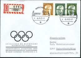 8 MÜNCHEN 2/ OLYMPISCHES/ DORF.. 1972 (6.9.) SSt Auf PU 30 Pf. Heinemann: SPIELE DER XX. OLYMPIADE.. (Mi.PU 50/6) + Zusa - Ete 1972: Munich