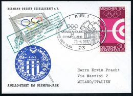 23 KIEL 1/ MONDLANDUNG/ IM/ OLYMPIAJAHR/ AUSSTELLUNG DER HOG 1972 (20.4.) SSt (Apollo-Logo) Auf EF 30 Pf. Olympia Bogens - Zomer 1972: München