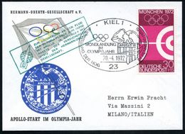 23 KIEL 1/ MONDLANDUNG/ IM/ OLYMPIAJAHR/ AUSSTELLUNG DER HOG 1972 (20.4.) SSt (Apollo-Logo) Auf EF 30 Pf. Olympia Bogens - Ete 1972: Munich