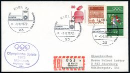 23 KIEL 72/ OLYMPISCHE SPIELE/ OLYMPIA/ PRESSEZENTRUM/ A 1972 (1.8.) SSt Auf Olympia-Frankatur U.a. 2x + HdN: Olympische - Sommer 1972: München