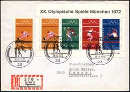 23 KIEL 1/ 2.OLYMPIAMARKENBLOCK..ERSTAUSGABETAG 1972 (18.8.) SSt (Basketballspieler) 3x Klar A.Olympia-Block (Mi.Bl.8 Et - Zomer 1972: München
