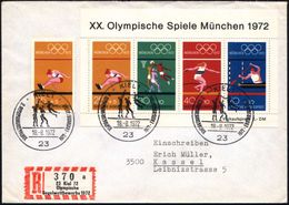 23 KIEL 1/ 2.OLYMPIAMARKENBLOCK..ERSTAUSGABETAG 1972 (18.8.) SSt (Basketballspieler) 3x Klar A.Olympia-Block (Mi.Bl.8 Et - Sommer 1972: München