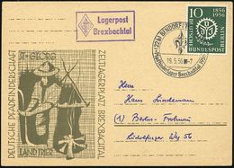 (22b) BENDORF (RHEIN)-SAYN/ Pfadfinderlager Brexbachtal 1956 1956 (19.6.) SSt (Lilie) + Viol. HdN-Ra.2: Lagerpost/ Brexb - Storia Postale