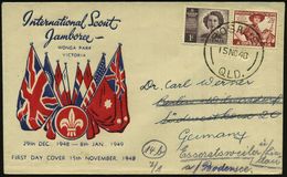 AUSTRALIEN 1948 (15.11.) 2 1/2 P. "Pan-Pacific Scout-Jamboree" U. 1 P. Elizabeth, Nachgesandter Übersee-FDC-SU. (Mi.193  - Storia Postale